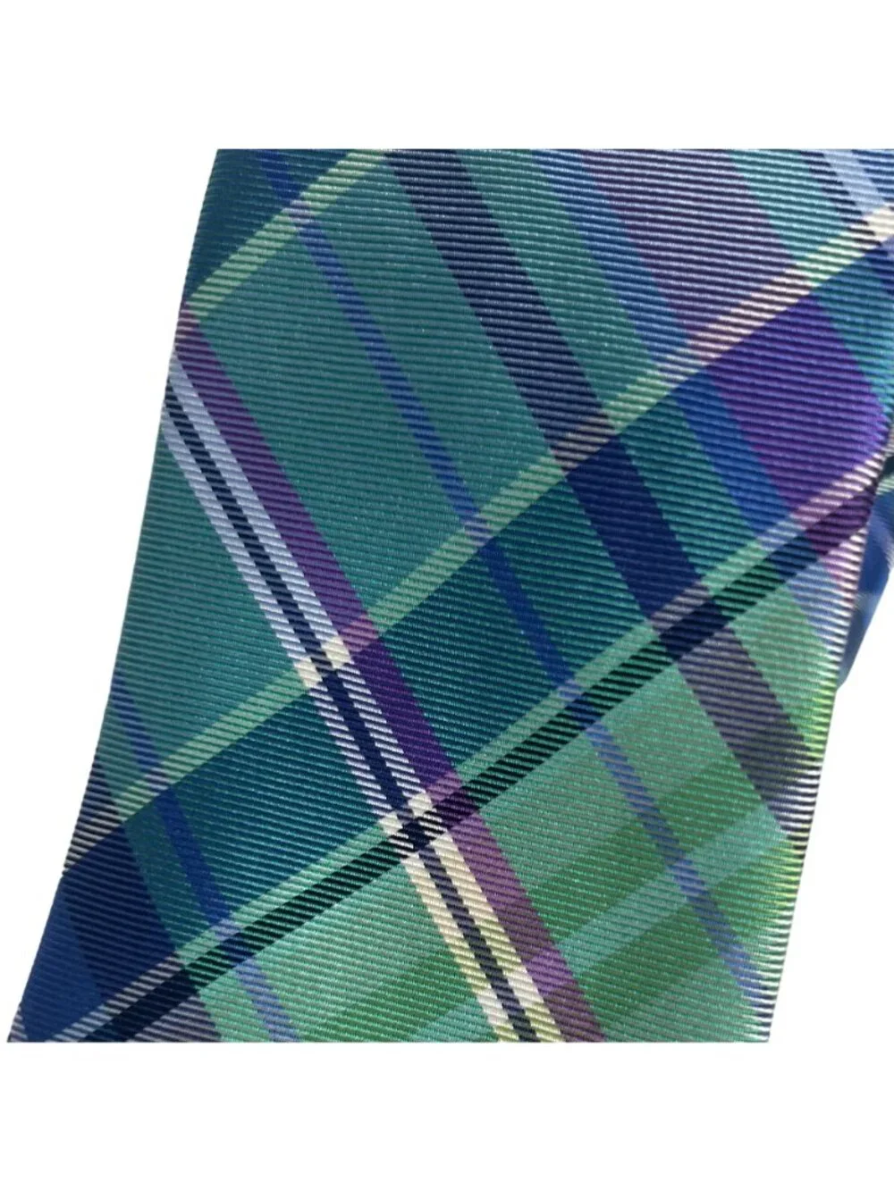 Tommy Hilfiger Silk Tie Plaid Green Blue Work - Picture 3 of 5